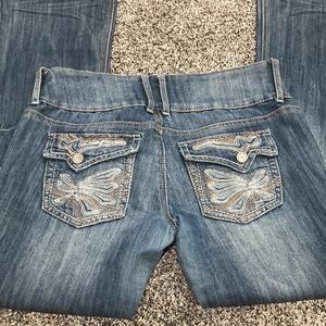 Almost famous embroidered pocket medicine wash denim jeans